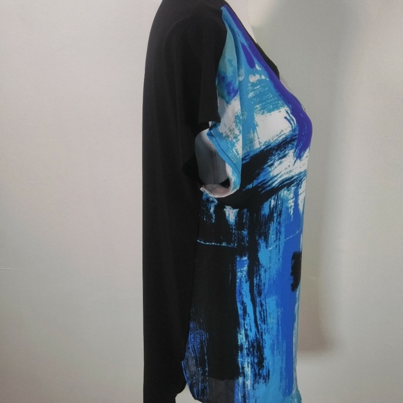 CONTEMPORARY PRINT HI-LO SHORT SLEEVE Pullover BLOUSE SZ S - Picture 3 of 6